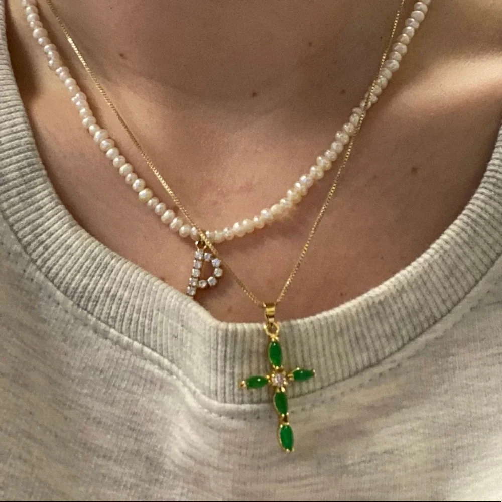 Jade Cross Necklace | 14k Gold Filled - Picture 3 of 7